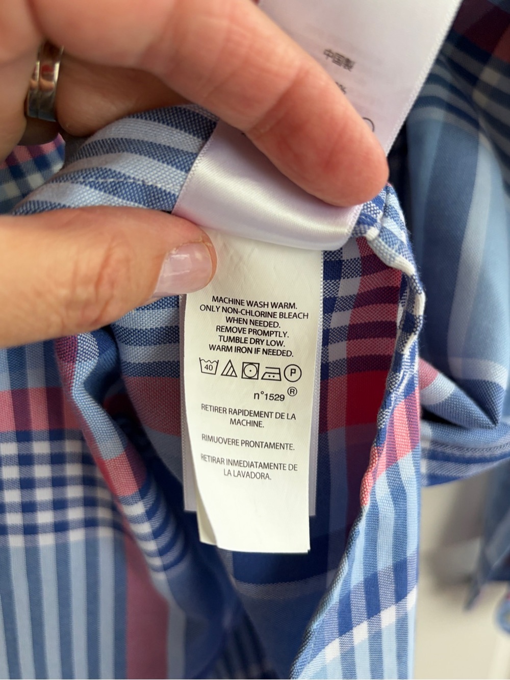 Like new size L Ralph Lauren Light Blue, Navy and Red Plaid Button-Down Shirt. - Picture 6 of 9